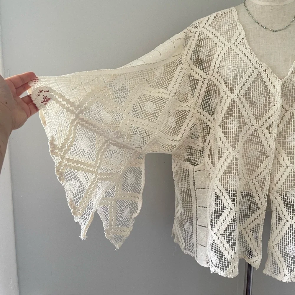 Cottagecore Free People Ivory Off the Coast Lace beach coverup One Size NWOT